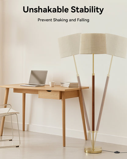 JOOFO Mid-Century Modern Wood Floor Lamp with Dual Fabric Shade, Remote Control, Dimmable & Adjustable Color Temperature, Reading & Living Room Lamp, Easy Clean Cover, Foot Switch