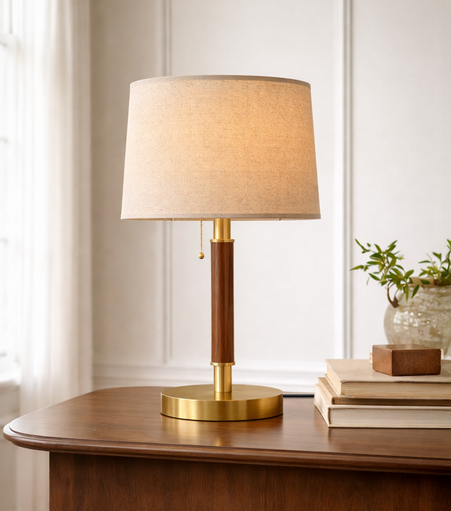 JOOFO LED Table Lamp with Pull Chain, 9W 900LM Bedside Lamp, 3000K–6500K 3 Color Temperatures, E26 Bulb Included, Modern Wood Pole Desk Lamp for Bedroom, Living Room, Office