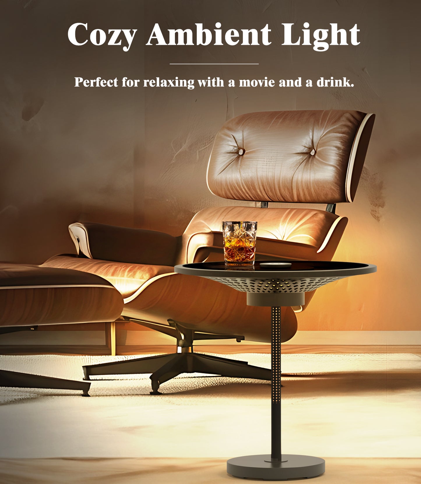 JOOFO End Table, Side Table with Ambient Light and Wireless Charging, Nightstand, Small End Table for Bedroom and Living Room, Lamp Table with Touch Dimming, Accent Table, Black