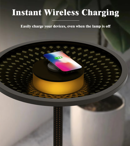 JOOFO End Table, Side Table with Ambient Light and Wireless Charging, Nightstand, Small End Table for Bedroom and Living Room, Lamp Table with Touch Dimming, Accent Table, Black