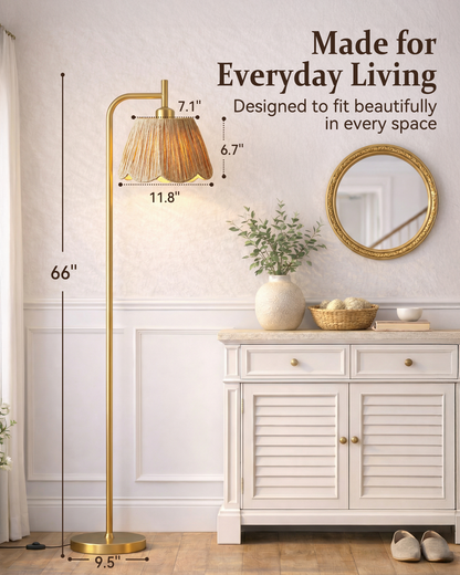 JOOFO Boho Floor Lamp with Remote & Foot Switch, Brushed Gold Standing Lamp with Flower-Inspired Textured Shade, Stepless Dimmable Tall Lamp for Living Room Bedroom Reading (Bulb Included)