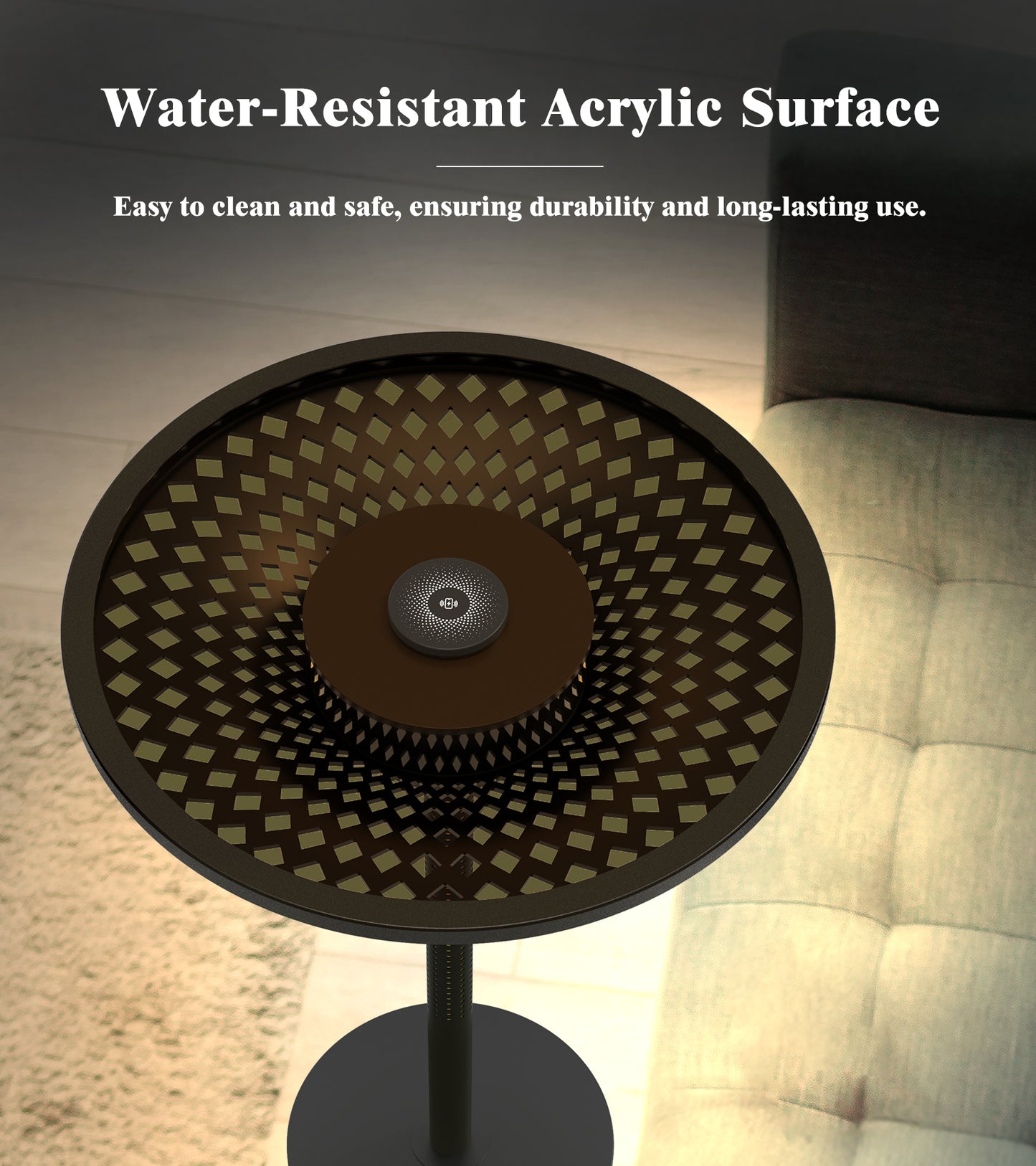 JOOFO End Table, Side Table with Ambient Light and Wireless Charging, Nightstand, Small End Table for Bedroom and Living Room, Lamp Table with Touch Dimming, Accent Table, Black